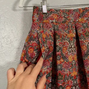 Maeve Anthropologie Women S Rosie Floral Gold Pleated Brocade Skirt Pockets thumbnail 4