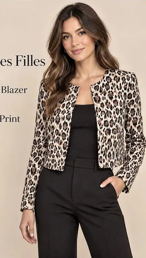 Avec Les Filles Cropped Blazer Leopard Print Brown & Black Size 6 thumbnail 1