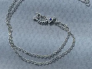 Mr Bones fishy necklace silver tone fish and blue eye rhinestone covered gift thumbnail 3