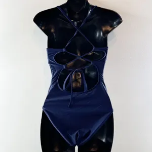 Aerie Strappy Back Scoopneck One Piece Swimsuit Navy Blue Medium thumbnail 5