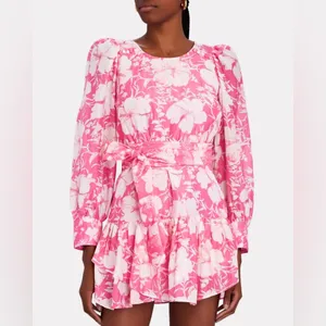 NWT Pink Loveshackfancy Floral Cotton Silk Teyana Mini Dress Holiday Sun Fuschia thumbnail 2
