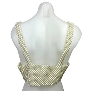 Pearl Chain Beaded Women's White V Neck Sleeveless Cami Crop Top Size S / M thumbnail 7