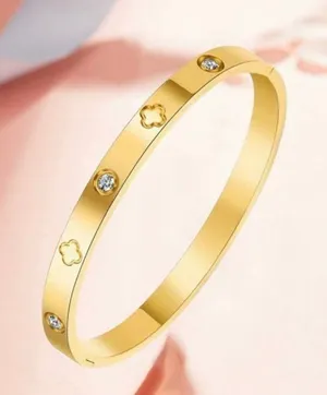 18K NON-TARNISH WATERPROOF STAINLESS STEEL BANGLE WITH CLOVER-Gold thumbnail 1