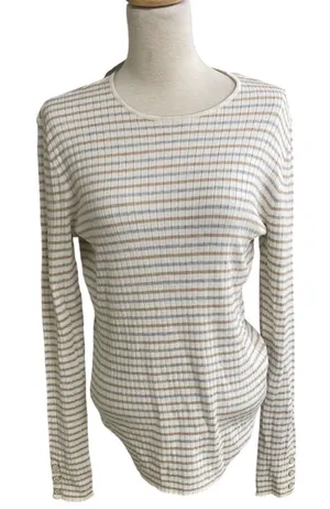 J.McLaughlin Annette Sweater Womens Large‎ NWT Tan Grey Striped Ribbed Knit thumbnail 1