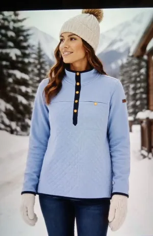 LL BEAN Womens Quilted Snap Neck Pullover Sweatshirt Comfy Layer Size Medium thumbnail 1