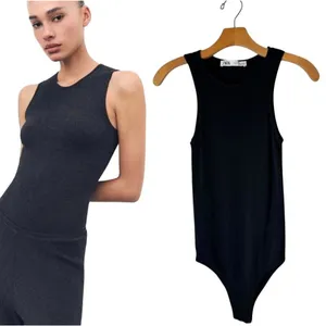 Zara Bodysuit Women Small Black Crew Neck Sleeveless‎ Snap Closure Gothic thumbnail 2
