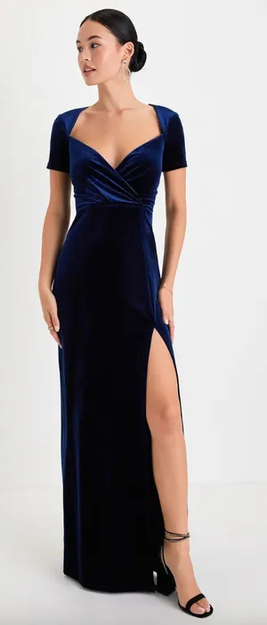 Lulus Eternal Elegance Navy Blue Velvet Short Sleeve Maxi Dress Formal Small NWT thumbnail 1