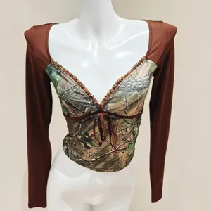 Brown Long Sleeve Crop Top thumbnail 2