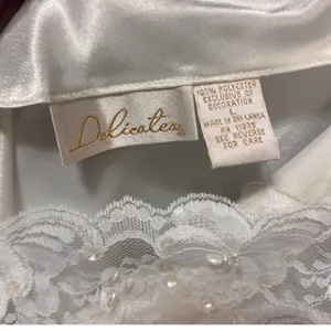 Vtg Delicates Slip Dress‎ Women L Ivory Lace Sequin Pearl Satin Bridal Club Date thumbnail 6