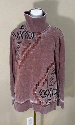 Ariat Women's Sweatshirt Turtleneck Maroon Aztec Native Western Sz M Biker Boho thumbnail 1