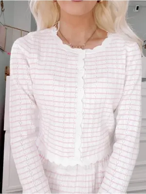 New Mable pink white knit cropped cardigan size medium thumbnail 1