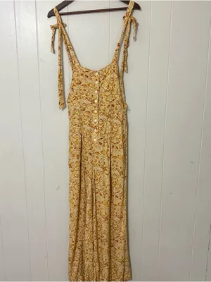 Free People Sugar Sands One Piece Honey Boho Wide Leg Jumpsuit XS Tie Strap thumbnail 3