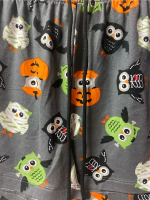 Sweet Dreams Gray Halloween Owl & Pumpkin Lounge Shorts with Green Accents thumbnail 2