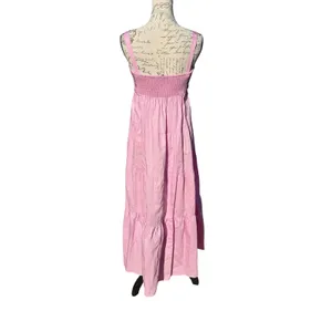 Zara Pink Poplin Cotton Ruched Tiered Maxi Dress Smocked Back Womens Size Medium thumbnail 4
