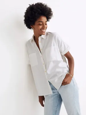 Madewell Off White Short-Sleeve Button-Down Shirt Size Small thumbnail 2