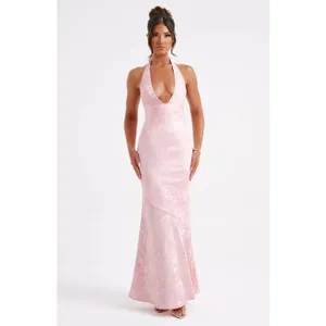 NWT Babyboo Josephine Blush Pink Formal Gown A-Line Halter Maxi Dress Size M thumbnail 11
