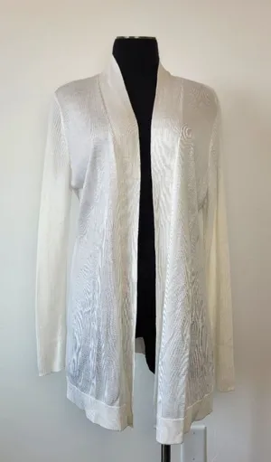 Liz Claiborne Career Longline Cardigan Sweater White Cozy Knit Loungewear Large thumbnail 1
