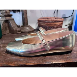 J.Crew Metallic Gold Square Toe Mary Jane Ballet Flats Size 7 thumbnail 7