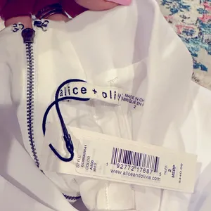 Alice + Olivia Kiro White Ruffle Gathered One Shoulder Wedding Sheath Dress 2 thumbnail 9