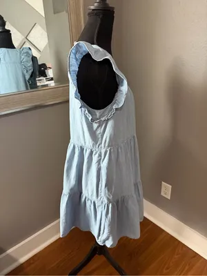 J.Crew Costal Cowgirl Chambray Ruffle-Sleeve Tiered Mini Dress 2 thumbnail 5