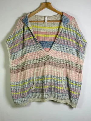 Daily Practice Anthropologie Women M/L Hooded Open Knit Poncho Sweater Oversized thumbnail 2