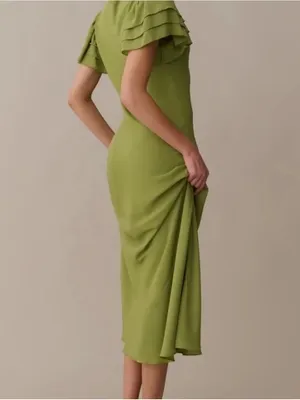 NWT Few Moda Leonor Maxi Dress size Small S clover green flutter sleeve o.p.t thumbnail 2