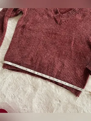Rag Poets Burnt Maroon Knit V Neck Sweater size S thumbnail 5