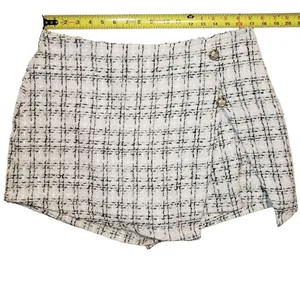 Black and white tweed plaid mini skirt with built in shorts approximate size XL thumbnail 6