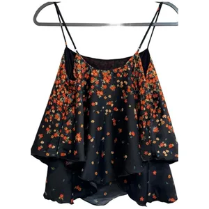 Free People Let Me Love Cami Satin Floral Draped Swing‎ Tank Top Small thumbnail 4