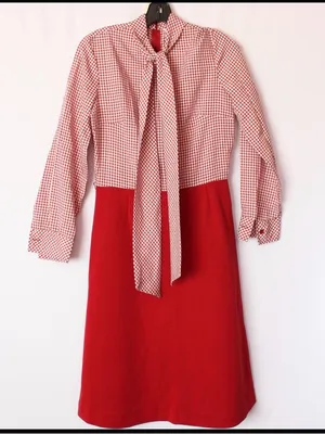 Vintage 70s Gingham Prairie Dress Country Miss Red Cottagecore Picnic Bow Midi M thumbnail 7