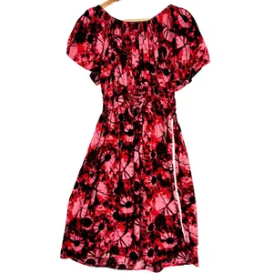 Chika's Smocked Waist Midi‎ Length Dress Sz Free Boho Festival Artsy Corset Tie thumbnail 6