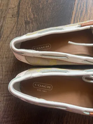Coach Richelle Women's Yellow and Cream Signature Logo Canvas Boat Shoe Sz 9 thumbnail 5