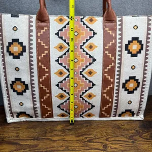 Wrangler Southwestern Canvas Tote Bag Large Aztec Print Faux Leather Trim Brown thumbnail 6