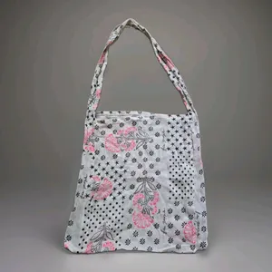 Free People Shoulder Bag White Pink Black Floral Fabric Tote Reusable Shopper thumbnail 3
