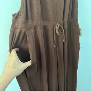 Free People Beach Wide Leg Overalls With Waist Tie Chocolate Brown NWT thumbnail 12