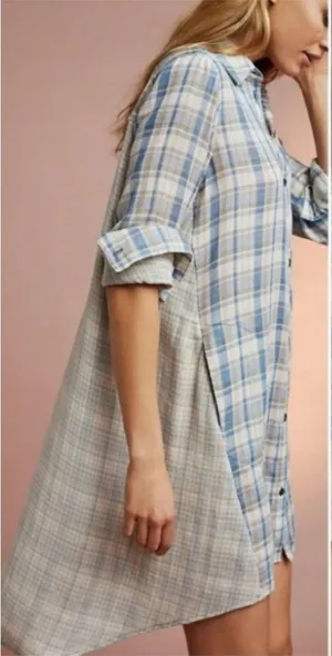Anthropologie‎ Small NEW Plaid Tunic Shirt Peasant Lagen Relaxed Cotton Gauze thumbnail 1