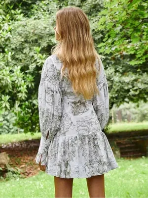 NWT Commense Sage-Print Corset-Detail Long Sleeve Mini Dress thumbnail 2