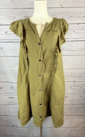 Anthropologie Pilcro Flutter Sleeve Button Front Tunic Dress Women’s Large thumbnail 1