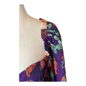 Band Of The Free Shirt Women Medium Purple Floral Puff‎ Sleeve Cropped Top NWT thumbnail 7