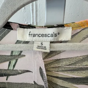 Francescas Tropical Palm Leaf Sheer Swim Cover Up Pink Green Small Crochet Trim thumbnail 8