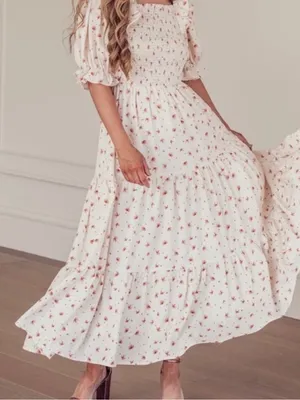 Jessakae Daydreamer Smocked Midi Dress In Cream Floral NWT Size Large thumbnail 14