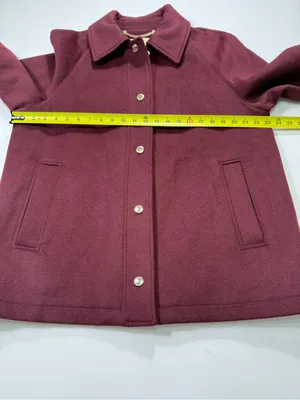Michael Kors Wool Blend Wine Red Single-Breasted Wool Peacoat with Gold Buttons thumbnail 4