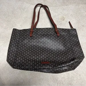Fossil Women's Rachel Large Tote Bag In Black & Brown Monogram Zipper Top thumbnail 6