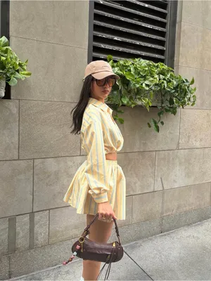 Boutique Women's Yellow Striped Pleated Mini Shorts- Coordinated Set thumbnail 2