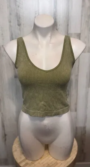 JoyLab Two Piece Set Womens Small Olive Green Ribbed Crop Tank Biker Shorts thumbnail 1