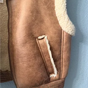 LOFT Tan Shearling Vest with Cream Lining thumbnail 4