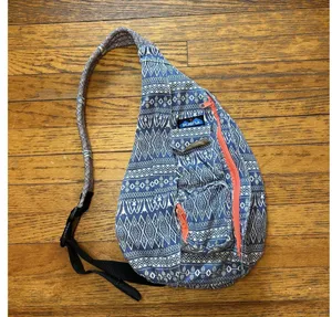 KAVU Rope Sling Bag Womens Blue White Aztec Pattern Canvas Crossbody Backpack thumbnail 1