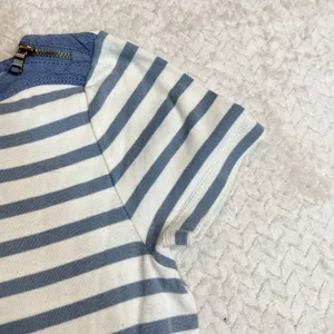 Ralph Lauren Lauren‎ Jeans Co Blue cream striped Knit Top Zip accent Sleeve Shirt women SZ S thumbnail 3