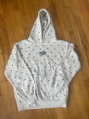 🩶Happy Camp3r Heather Gray Polka Dot Appliqué Hoodie 🩶 BRAND NEW thumbnail 1