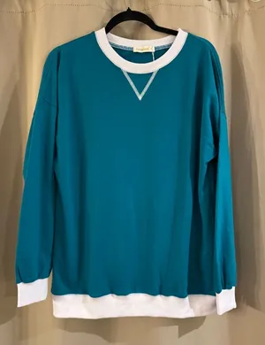 NWT Fantaslook Teal Sweatshirt with White Trim thumbnail 1